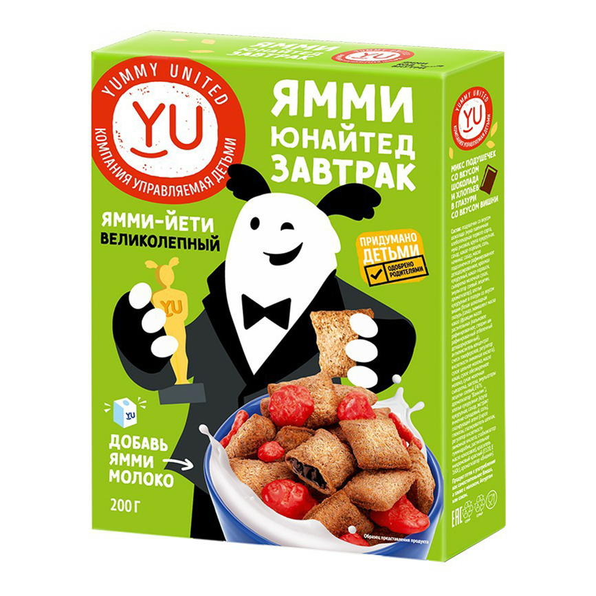 

Сухой завтрак Yummy United шоколадные подушечки и хлопья с вишней 200 г