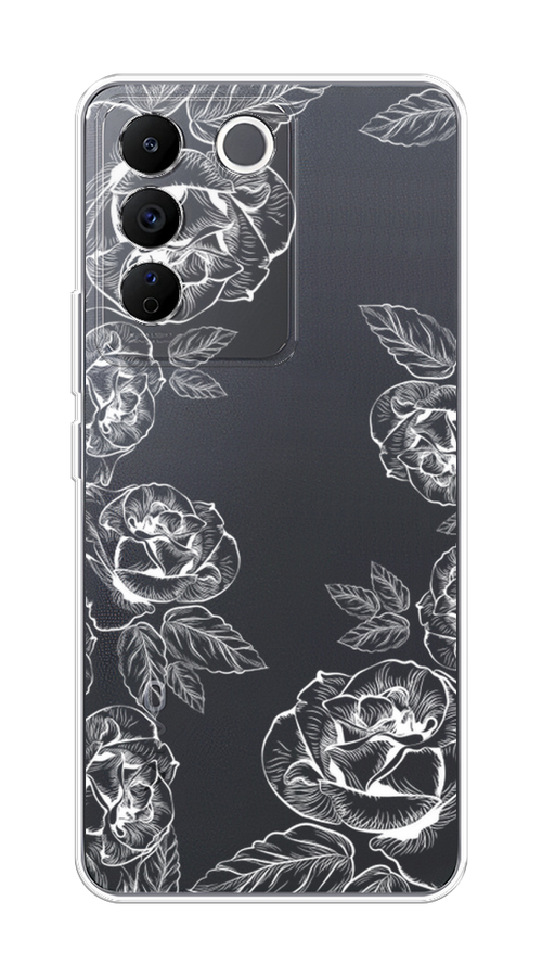 

Чехол на Vivo V27e "Розы графика", Черный;серый, 268350-2