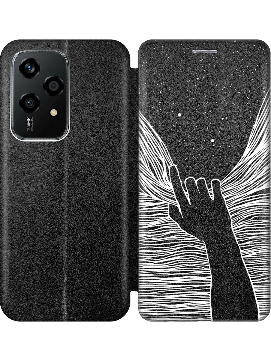 

Чехол-книжка на Honor 200 lite с принтом "Рука и нити" черный, 783979041