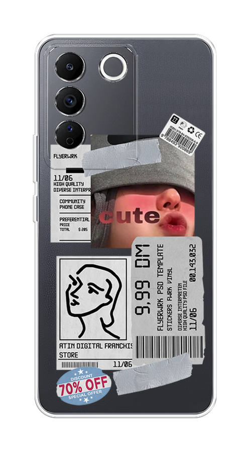 

Чехол на Vivo V27e "Cute girl collage", Розовый;серый;голубой, 268350-6
