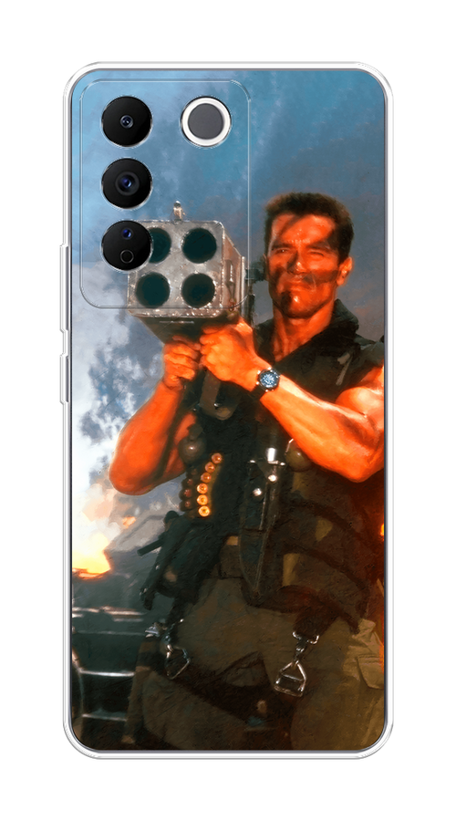 

Чехол на Vivo V27e "Арнольд Шварцнеггер с базукой", Голубой;коричневый, 268350-6