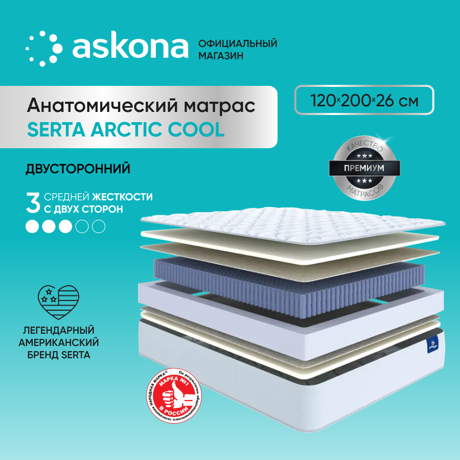 

Матрас анатомический Askona (Аскона) Serta Arctic Cool 120х200, Белый, Serta Arctic Cool