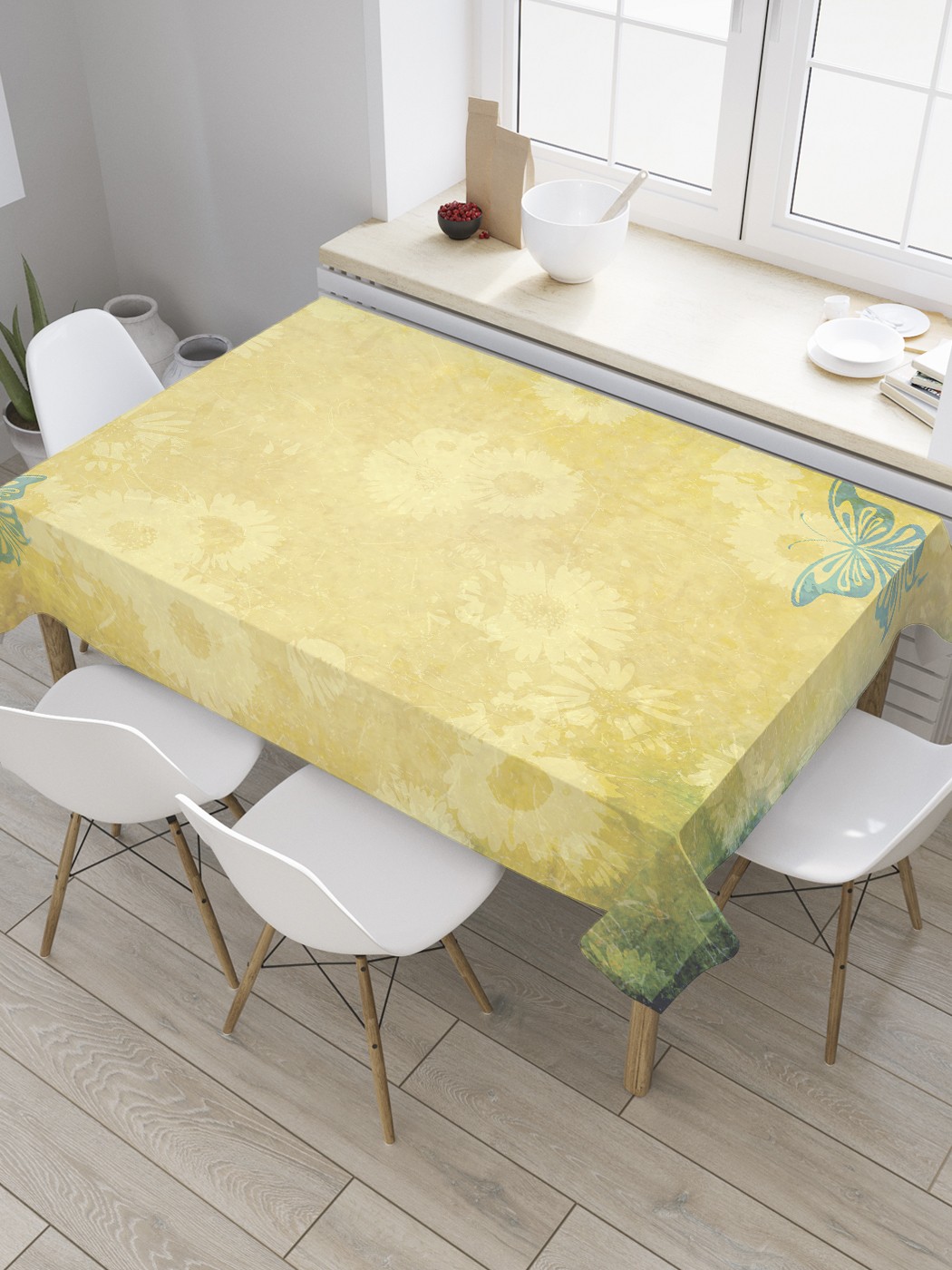 

Скатерть прямоугольная JoyArty "Бабочки над цветами гранж" из сатена, 120x145 см, Голубой, Бабочки над цветами гранж