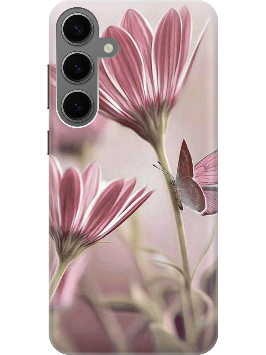 

Силиконовый чехол на Samsung Galaxy S24+ с рисунком "Бабочка на розовом цветке", Бежевый;розовый, 20011905