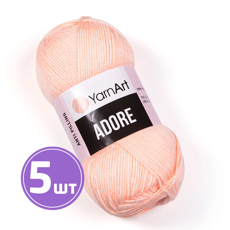 

Пряжа YarnArt Adore 333 светло-персиковый 5 шт по 100 г, Розовый
