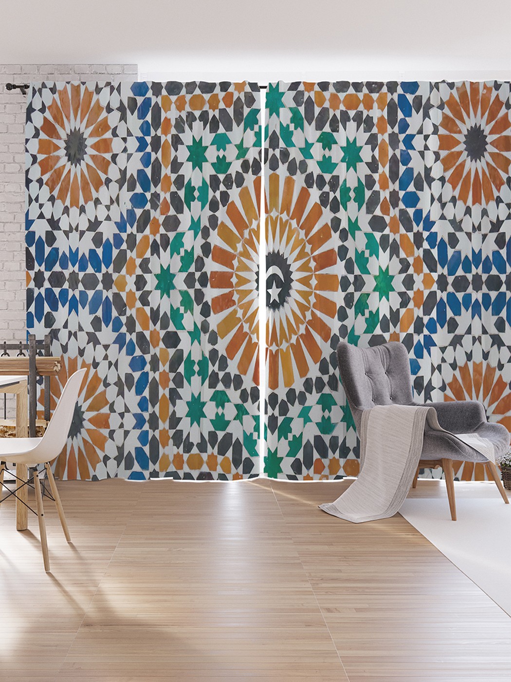 

Шторы под лён JoyArty "Мозаические ромашки", серия Oxford DeLux, 340х265 см, Мозаические ромашки