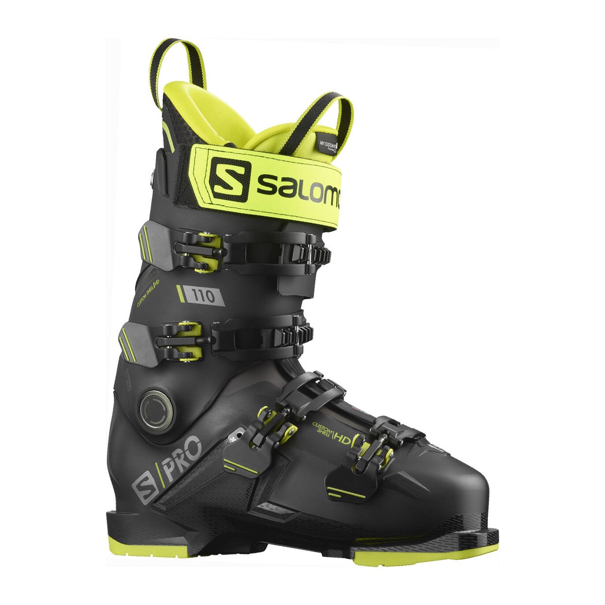 фото Горнолыжные ботинки salomon s/pro 110, black/acid green/dark silver metall, 30-30,5 см