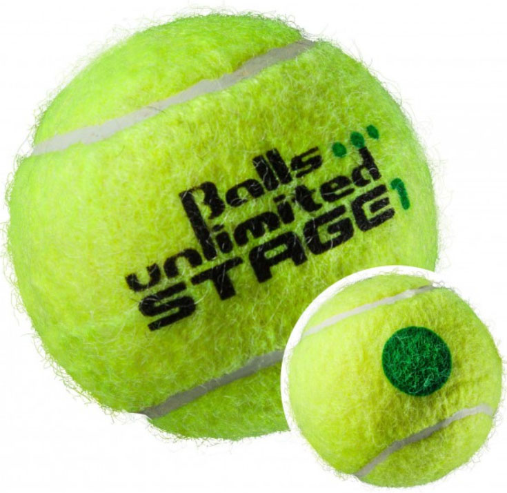 Теннисный мяч детский Balls unlimited с зеленой точкой, 60 шт в пакете