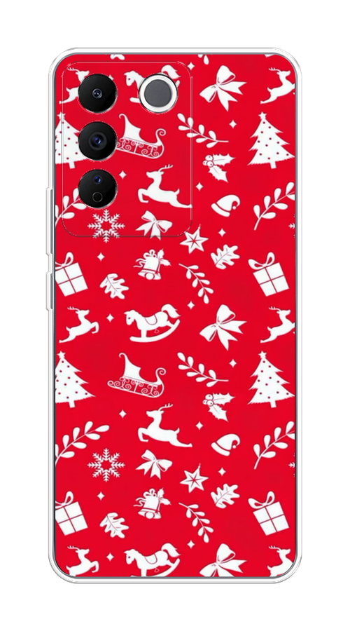 

Чехол на Vivo V27e "Красный новогодний фон", Красный;белый, 268350-5