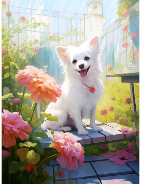 

Алмазная мозаика на подрамнике Собачка в цветах, 40x30 см, 51 цветов, 80675, ПРА-624