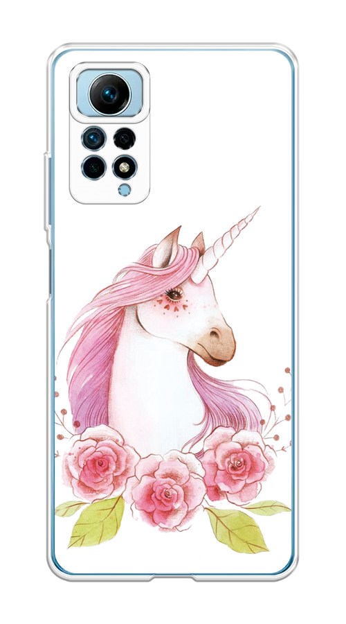 

Чехол на Redmi Note 12 Pro 4G "Единорог цветы", Белый;розовый;серый, 319050-1