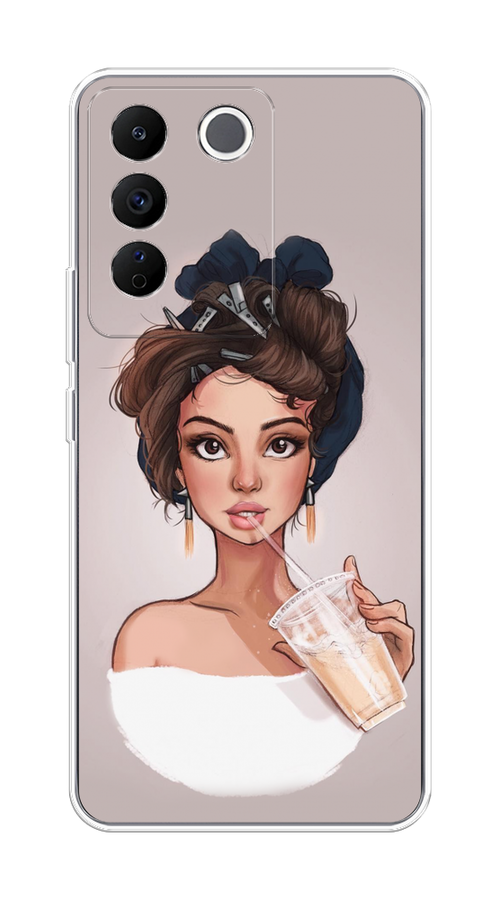 

Чехол на Vivo V27e "Девушка с фраппе", Серый, 268350-6
