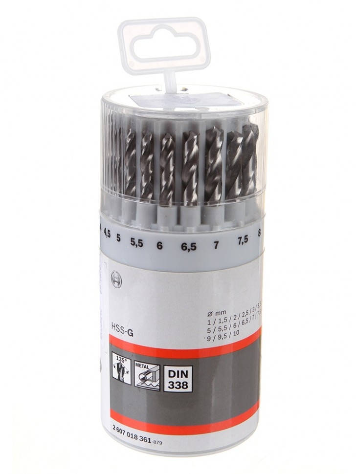 

Набор сверл Bosch HSS-G 1-10mm по металлу 19шт 2607018361