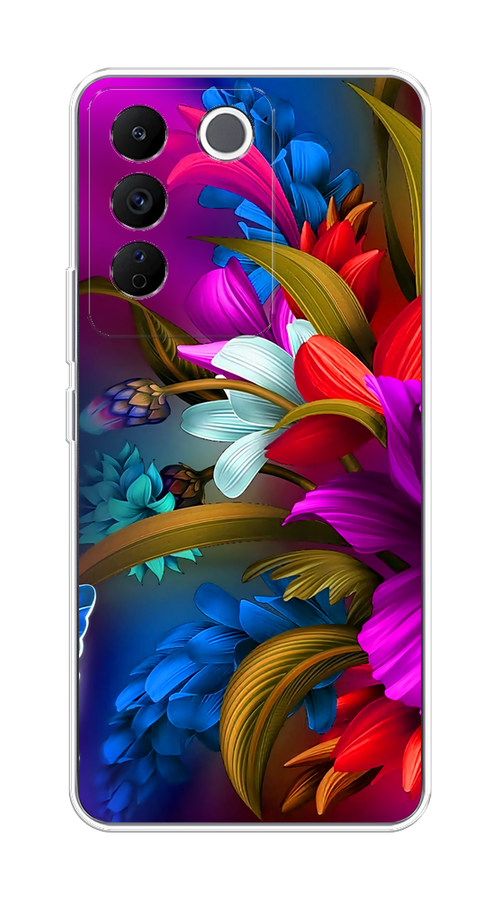 

Чехол на Vivo V27e "Фантастические цветы", Фиолетовый;красный;синий, 268350-2