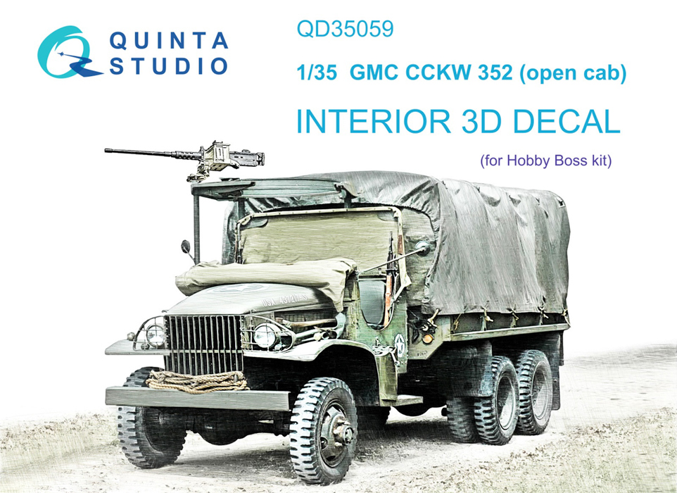 

QD35059 3D Декаль интерьера GMC CCKW 352 Open Cab 3D-Printed coloured Interior on decal pa, Цветной