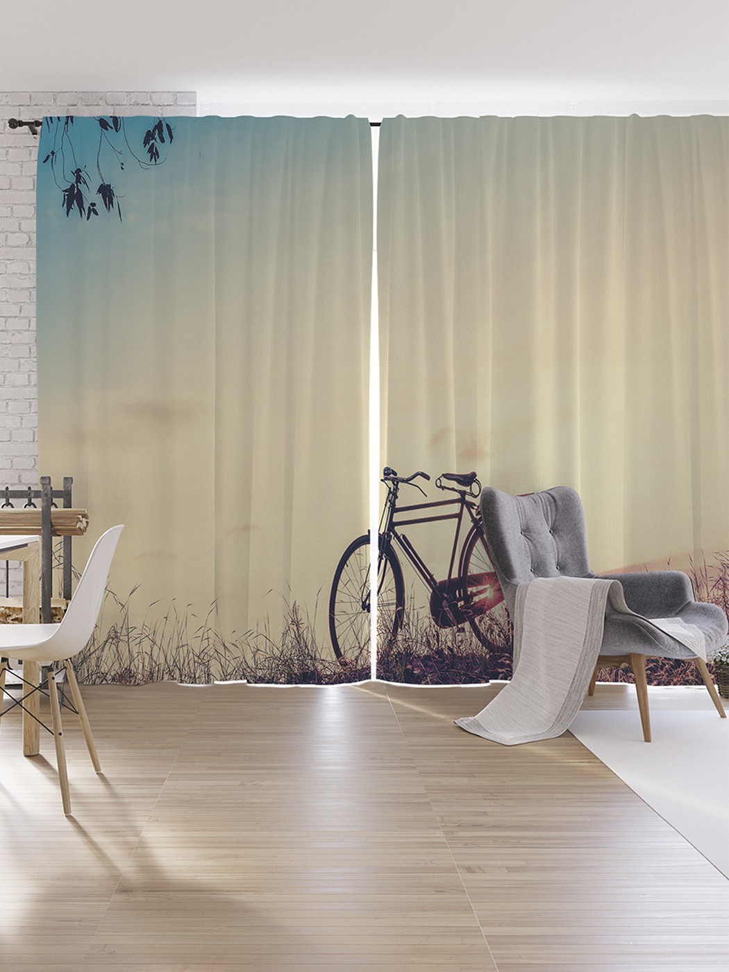 фото Шторы под лён joyarty "рассветный велосипед", серия oxford delux, 340х265 см