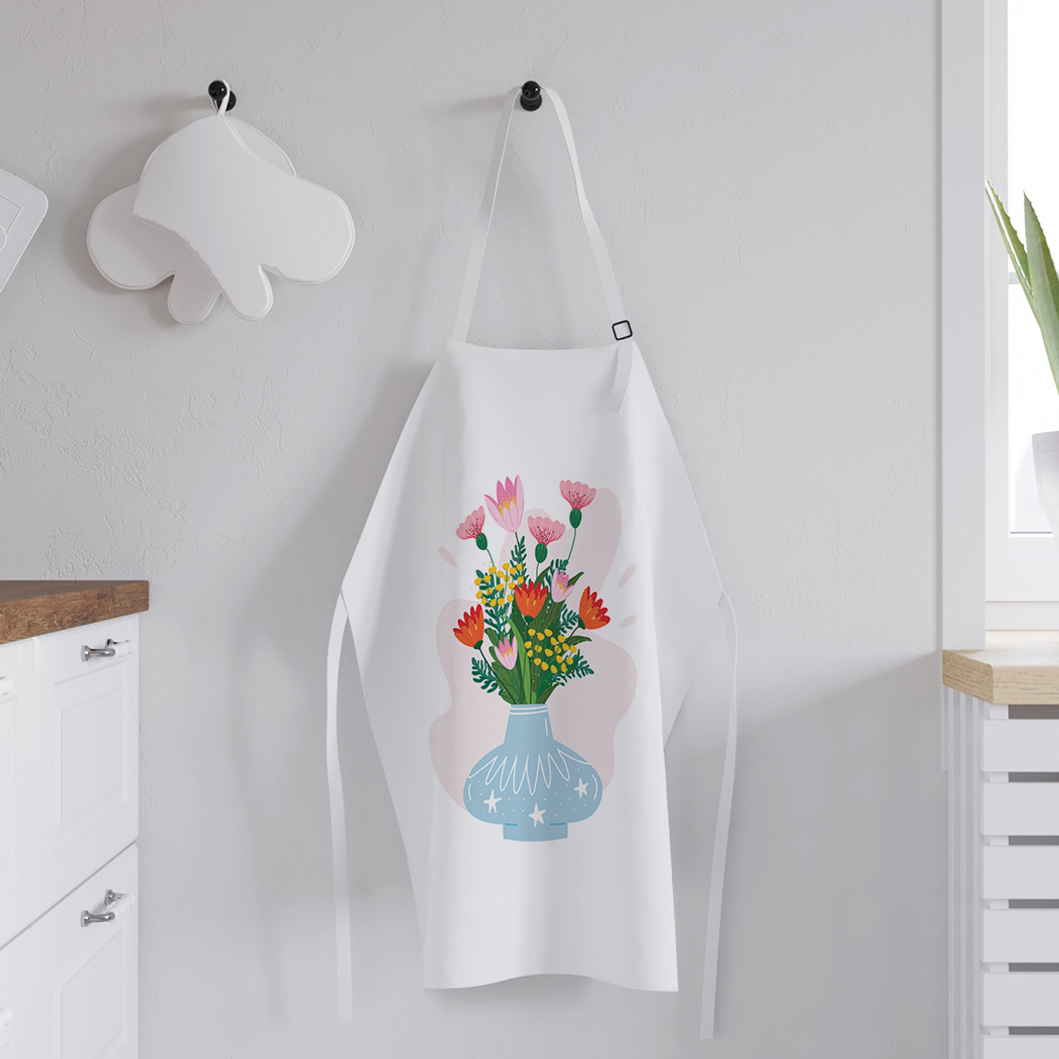 

Фартук кухонный Цветы в вазе универсальный для женщин и мужчин, Белый, Цветы в вазе