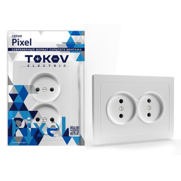 Розетка TOKOV ELECTRIС, Pixel, в сборе, 2-м, 16А, IP20, без з/к, белый