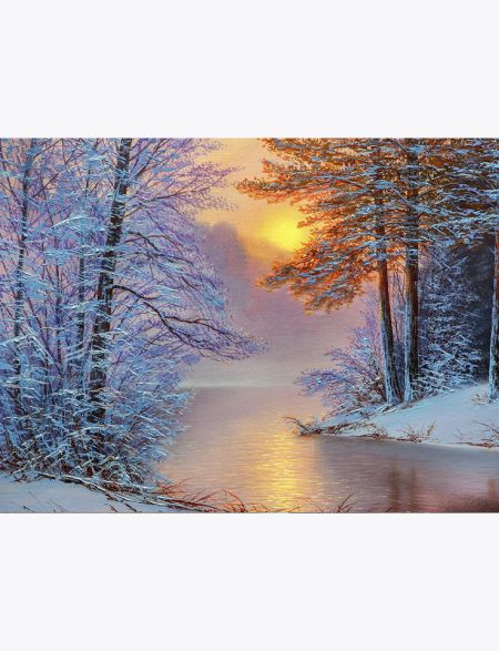 

Алмазная мозаика без подрамника Зимний лес у реки, 90x70 см, 30 цветов, 57007, РА-111