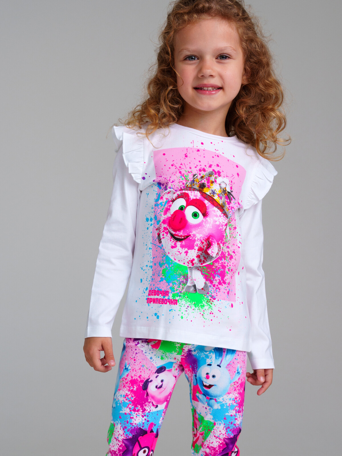 Фуфайка трикотажная для девочек PlayToday (футболка с длинными рукавами), белый, 122 комплект трикотажный для девочек фуфайка футболка с длинными рукавами брюки легинсы