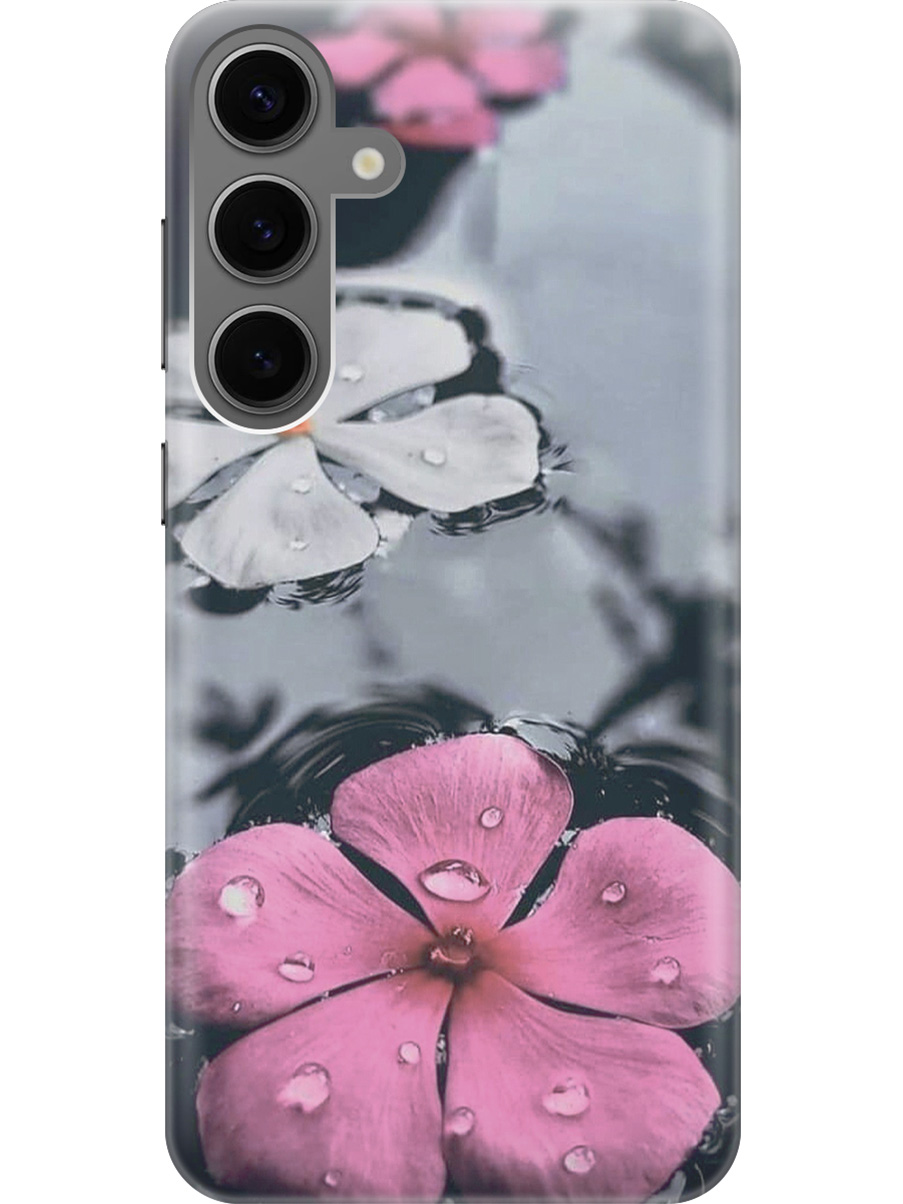 

Силиконовый чехол на Samsung Galaxy S24+ с рисунком "Фиалки в воде", Розовый;серый, 20011905