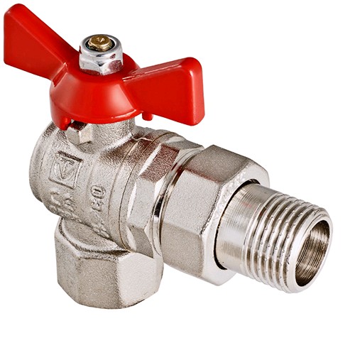 

Кран 1/2 короткая ручка Valtec угловой с американкой (красная)