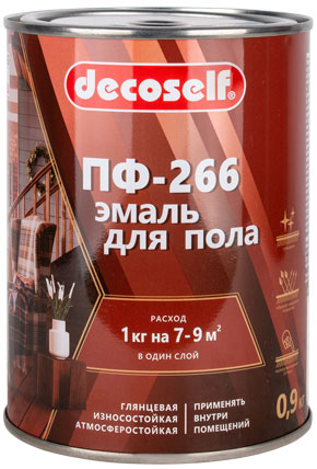 DECOSELF эмаль ПФ-266 для деревянного пола золотисто-коричневая 0,9кг