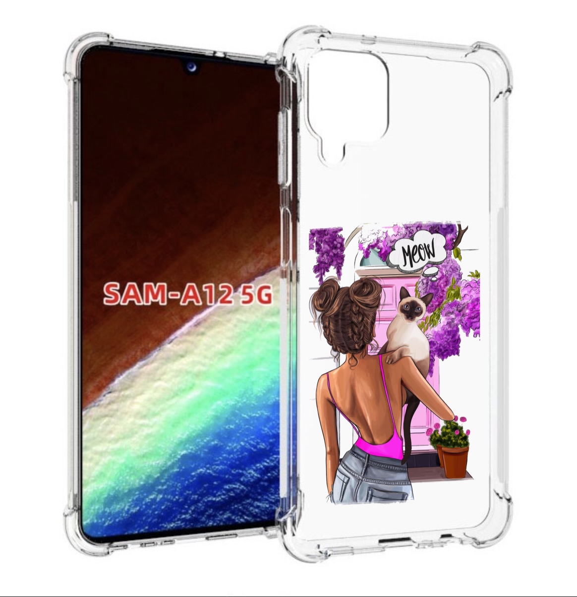 

Чехол MyPads Девушка-с-котиком женский для Samsung Galaxy A12 (SM-A125F) 2020/21, Прозрачный, Tocco