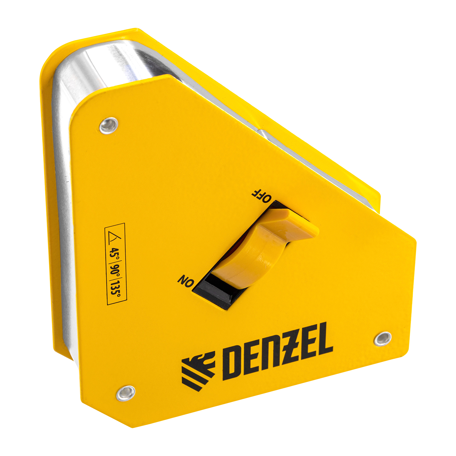 Фиксатор магнитный отключаемый для сварочных работ DENZEL усилие 55 LB, 45х90 град. 97562 фиксатор магнитный для сварочных работ denzel усилие 50 lb 30х45х60х75х90х135 град 97554