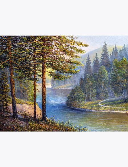 

Алмазная мозаика без подрамника Лес у реки, 70x50 см, 30 цветов, 56996, РА-109