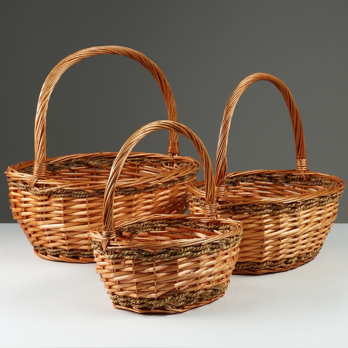 

Набор плетеных корзин, 39х30х16/36 см, 32х24х14/32 см, 27х19х12/27 см, 3 шт, ива, Коричневый