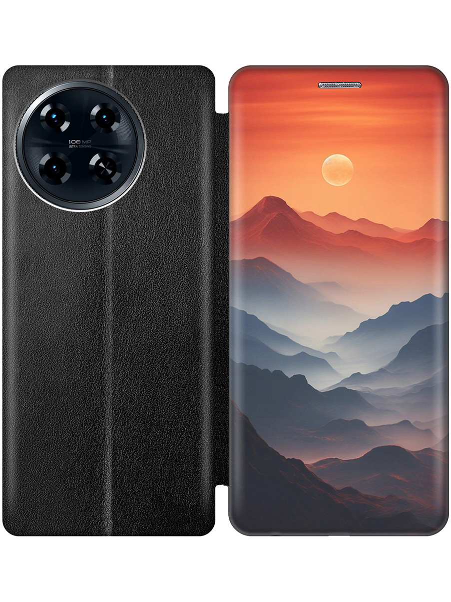 

Чехол-книжка на Tecno Spark 20 Pro+ с принтом "Луна над горами" черный, Черный;оранжевый, 783985041