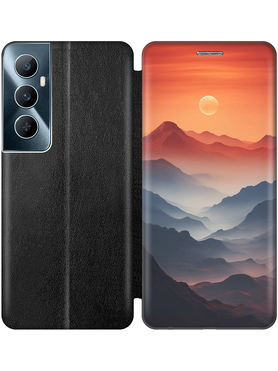 

Чехол-книжка на Realme C65 с принтом "Луна над горами" черный, Черный;оранжевый, 783983841