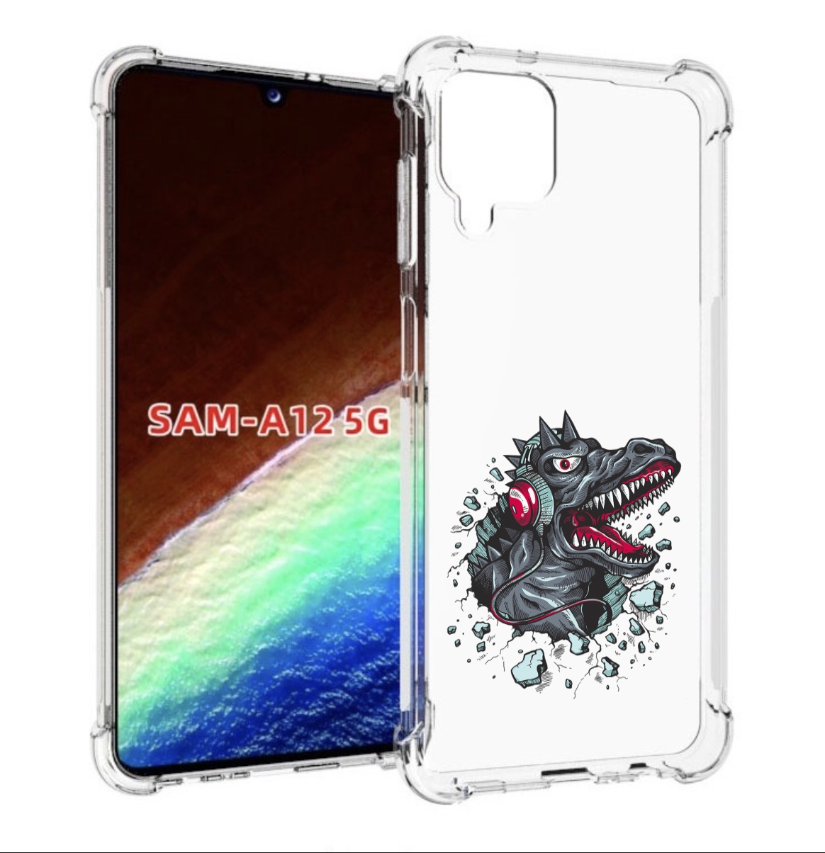 

Чехол MyPads Нарисованный динозавр в наушниках для Samsung Galaxy A12 (SM-A125F) 2020, Прозрачный, Tocco