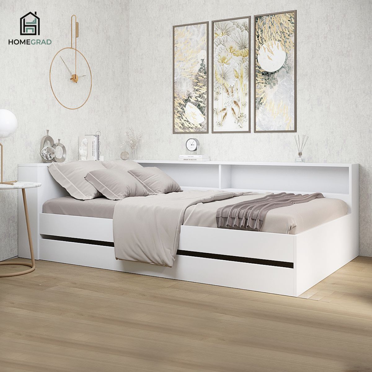 Кровать HomeGrad Ксения 1200х2000 с прикроватным блоком Белый