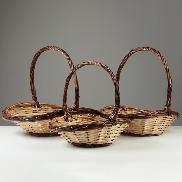 

Набор корзин плетеных, 46x36x15/36 см, 40x30x14/32 см, 35x26x13/29 см, 3 шт, ива, Бежевый;коричневый