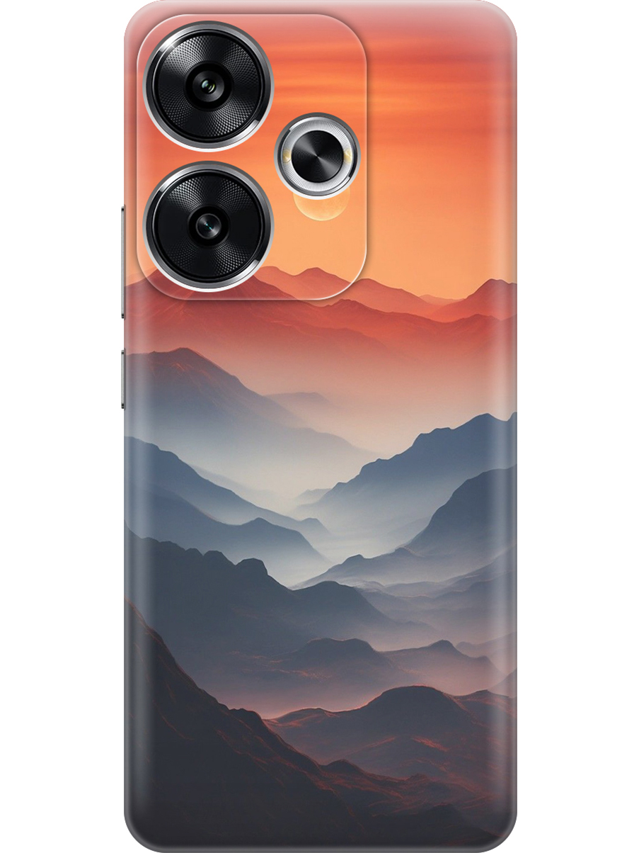 

Силиконовый чехол на Xiaomi Redmi Turbo 3, Poco F6 с принтом "Луна над горами", Прозрачный;оранжевый;черный, 783980841