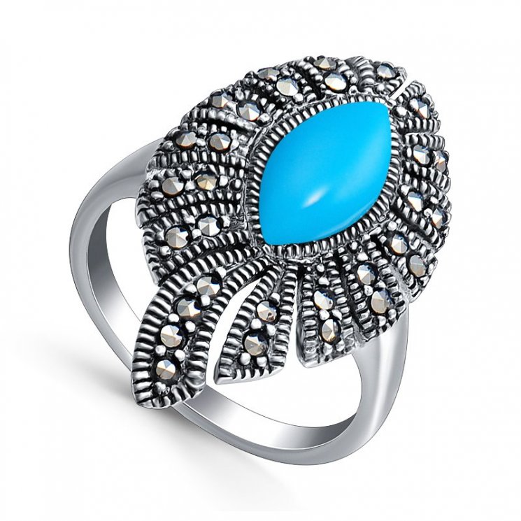 Кольцо из серебра р. 17,5 Silver Wings 210013-282-39, марказит/бирюза