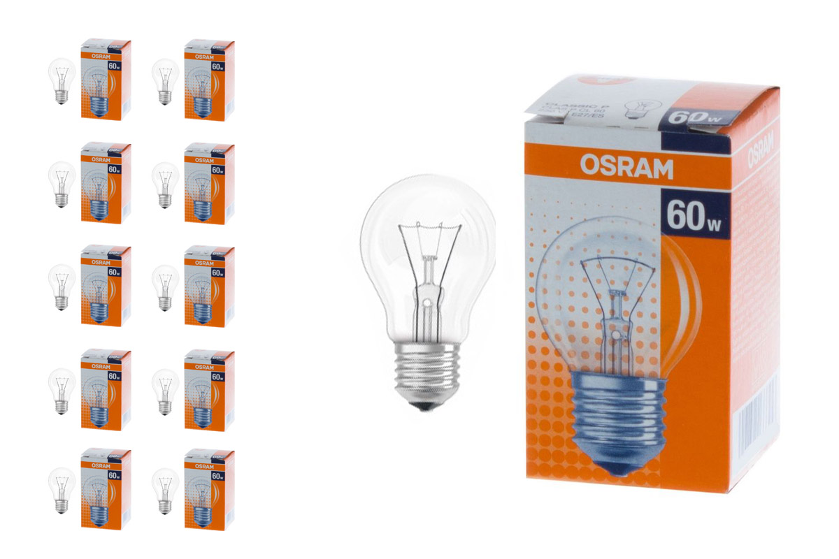 фото Лампа накаливания osram clas a прозрачная 60w e27, 10 шт.