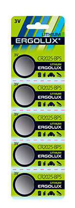 Батарея Ergolux Lithium CR2025-BP5 CR2025 150mAh 5шт блистер 527₽