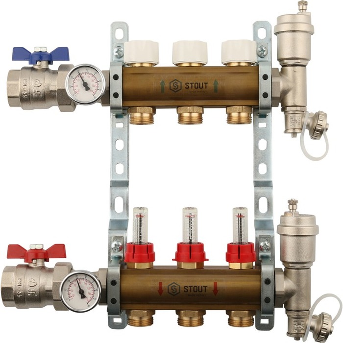 фото Аксессуар stout коллектор регулируемый с расходомерами 1/3/4x3