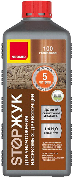NEOMID 100 StopЖук состав для защиты древесины концентрат 1:4 1л инсектицидный препарат для древесины lignofix i profi концентрат бес ный