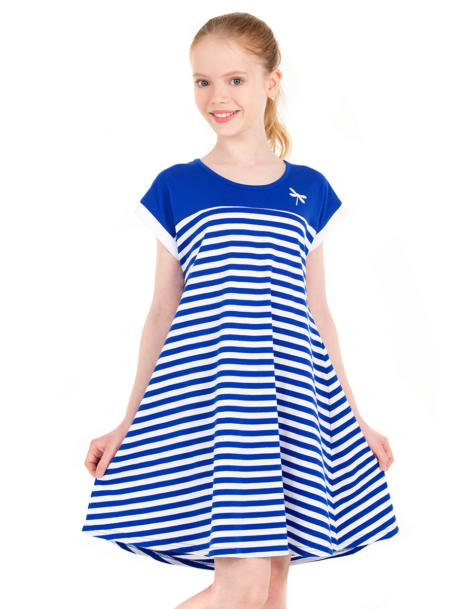 Платье детское N.O.A. 11524, синий белый, 134