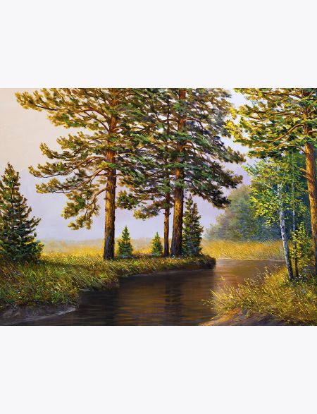 

Алмазная мозаика без подрамника Речка в хвойном лесу, 50x40 см, 30 цветов, 56985, РА-107