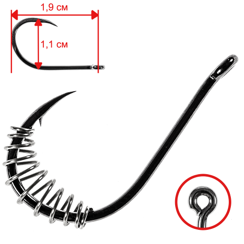 Одинарные крючки Owner Wide Gape  №2, с колечком, загнутое острие, с бородкой, с пружиной