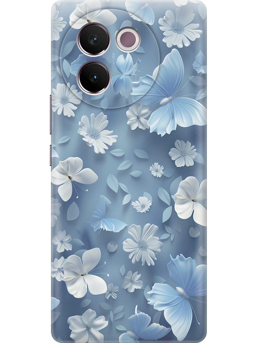 

Силиконовый чехол на Vivo V30e с принтом "Голубые бабочки", Прозрачный;белый;голубой, 783986223