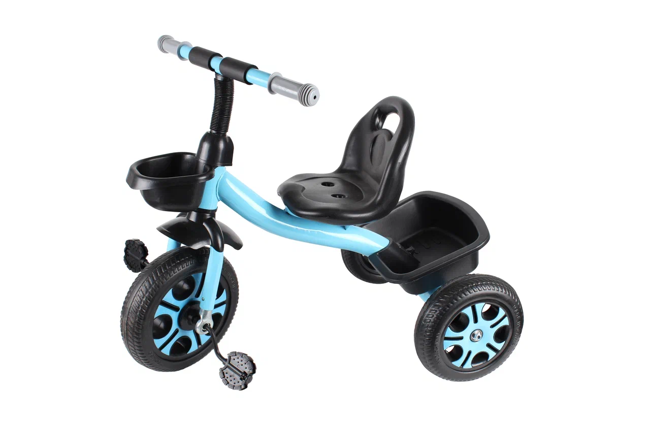 Велосипед трехколесный Potis с корзиной и багажником, голубой