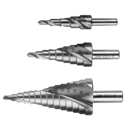 фото Набор ступенчатых сверл 4-12, 4-20, 4-30 мм, hss-co5, со спиральной канавкой garwin industrial