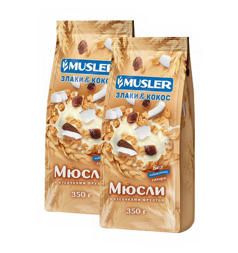 

Сухие завтраки Musler Мюсли злаки и кокос 2 шт. х 350 г.