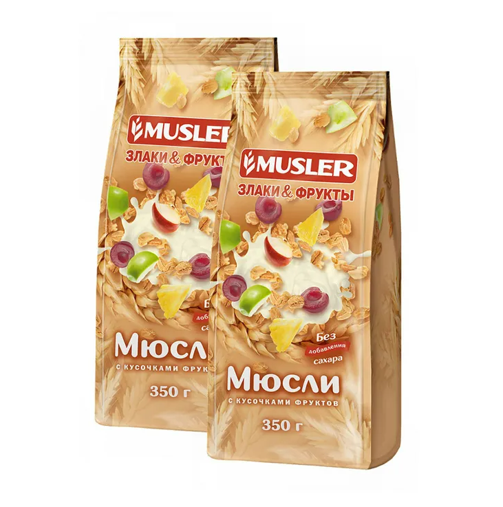 

Сухие завтраки Musler Мюсли злаки и фрукты 2 шт. х 350 г.